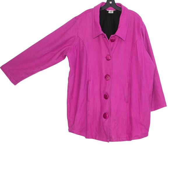 Ulla Popken Coat Wool Relaxed Minimalist Preppy 90s Statement Magenta Size 20/22 - Picture 8 of 9